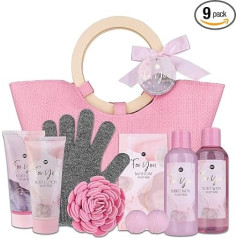 Подарочный набор для душа Accentra для женщин Розовая роза в сумочке - 9 частей набора для ухода с пеной для ванны, скрабом для тела, лосьоном для