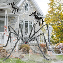 VOPIWOZ Гигантский Паук Хэллоуин Украшение Открытый Сад Страшные 125 см Серый Пауки Плюшевые Большой + 2 х 50 см Черный Набор Хэллоуин Украшение В