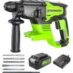 Аккумуляторный перфоратор SDS Greenworks GD24SDS2 с бесщеточным двигателем, 0-1000 об/мин, 0-4500 ipm, эксклюзивная для Amazon сила удара 2 джоуля, аккумулятор 4 