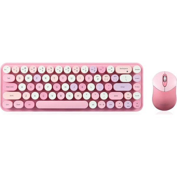 Perixx PERIDUO-802PK Bluetooth Mini Keyboard and Mouse Combo - Retro Round Key Caps - Pastel Pink - US English