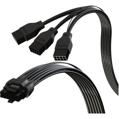 LINKUP - AVA PCIE 5.0 16Pin (12+4) High Current Power Cable | 16AWG, Moulded, Soldered & PE Type | For 3x8Pin PCIE 4.0 PSU | Compatible with RTX50 RTX40 RTX30 FE GPUs | 40 cm Black