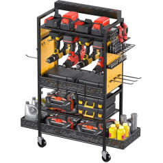 CCCEI Гараж электроинструменты организатор тележка с зарядной станцией, черный напольный стоящий катящийся дрель и инструменты тележка хра