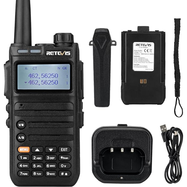 Retevis RA685 Walkie Talkie Dual Band, Airsoft Radio, 1800mAh Battery, 128 Channels, VOX, Large LED Display, Portable 2-Way Radio, Amateur Radio Handheld Radio for Beginners (Black, 1 Piece)