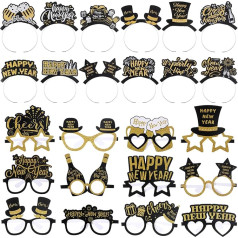 Harrycle 48 Stück Happy New Year Party Favor 2026 Brillen Stirnband Tiara Schwarz Gold Silvester Party Supplies Dekoration