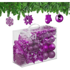 Relaxdays Набор из 100 рождественских шариков, глиттер, матовые и глянцевые, украшение елки, пластик, различные дизайны, розовый