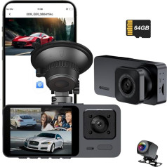 Dash Cam Автомобильная Передняя Задняя 1080P WiFi Dash Cam с 64GB SD Card, Двойная Автомобильная Камера с Мониторингом Парковки, Супер Ночное Видение, WDR, 170° 