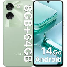 Мобильный телефон UMIDIGI G9A, Android 14 GO смартфон без контракта, 8GB + 64GB/1TB TF, 6.75 дюймов HD+ Octa-Core процессор, 4G Dual SIM Android мобильный телефон, 13MP + 8MP/5000mAh/Face 