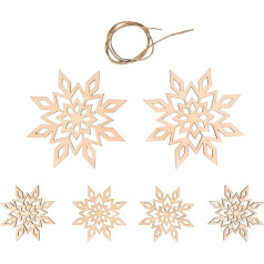 Rayher 46622505 Деревянные снежинки, рождественское украшение, сертифицированное FSC дерево, натуральное, 5 - 9 см + шнур 0,5 м, упаковка из 6 штук