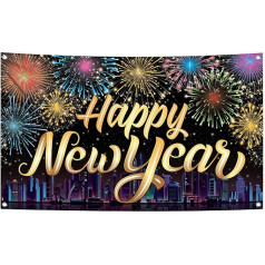 XtraLarge Happy New Year Banner - 183 x 112 cm | Happy New Year Decorations 2023 | Fireworks New Year Banner 2023 for Nye Decorations 2023 | Happy New Year Background, New Year Party Supplies 2023