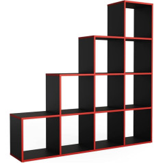 Vicco Stair Shelf, Black/Red, 142.5 x 140 cm, Can be Used as a Room Divider in Ladder Design