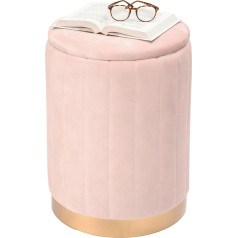 Relaxdays Velvet Stool with Storage Space Padded H x D 42 x 32 cm Round Side Stool Living Room Dusky Pink