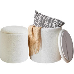 IBUYKE Eitelkeit Hocker für Make-up, Satz von 2-runden Ottoman mit Lagerung, moderner gepolsterter Sitz Couchtisch, Multifunktionsfußstütze Hocker für Wohnzimmer, Granular Pile Fabric weiß WBD015W
