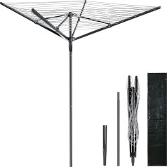 Vivo Technologies 4 Arm 50M Heavy Duty Outdoor Garden Foldable Large Rotary Rotary Clothes Line with Metal Ground Spike and Cover (Black)